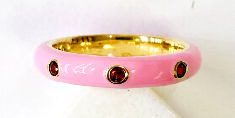 HSN Rarities Gold-Plated Sterling Silver Red Garnet & Enamel Band Ring Size 6