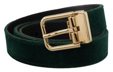 DOLCE & GABBANA Belt Green Velvet Leather Gold Metal Logo Buckle s.85cm/34in 