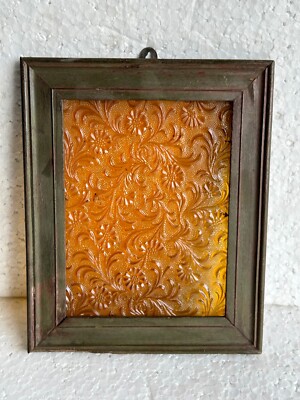 Selten Alt Vintage Handmade Geprägt Einzigartig Glas Wandbehang Holzrahmen, (F4)