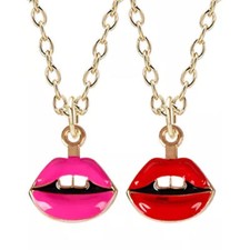 COLLANA CATENINA ORO CON CIONDOLO SEXY LABBRO ROSSO FEMMINILE SMALTATO IN LEGA