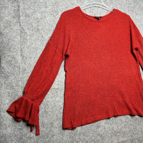 Lucky Brand Shirt Womens 1X Red Ribbed Knit Boho Festive Holidays Stretchy Comfy - Picture 4 of 12