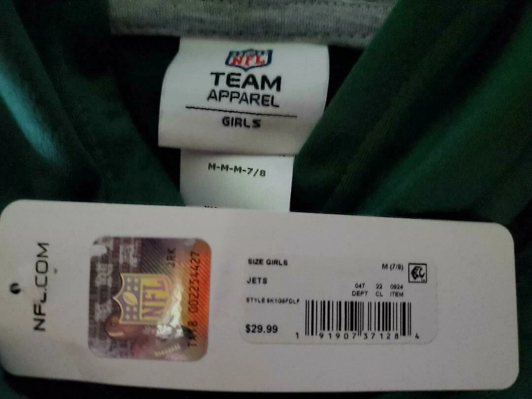 VETEMENTS NFL New York Jets Girls' Fleece Hoodie Size M 7 8 NEW WITH TAGS Sparkle Letter