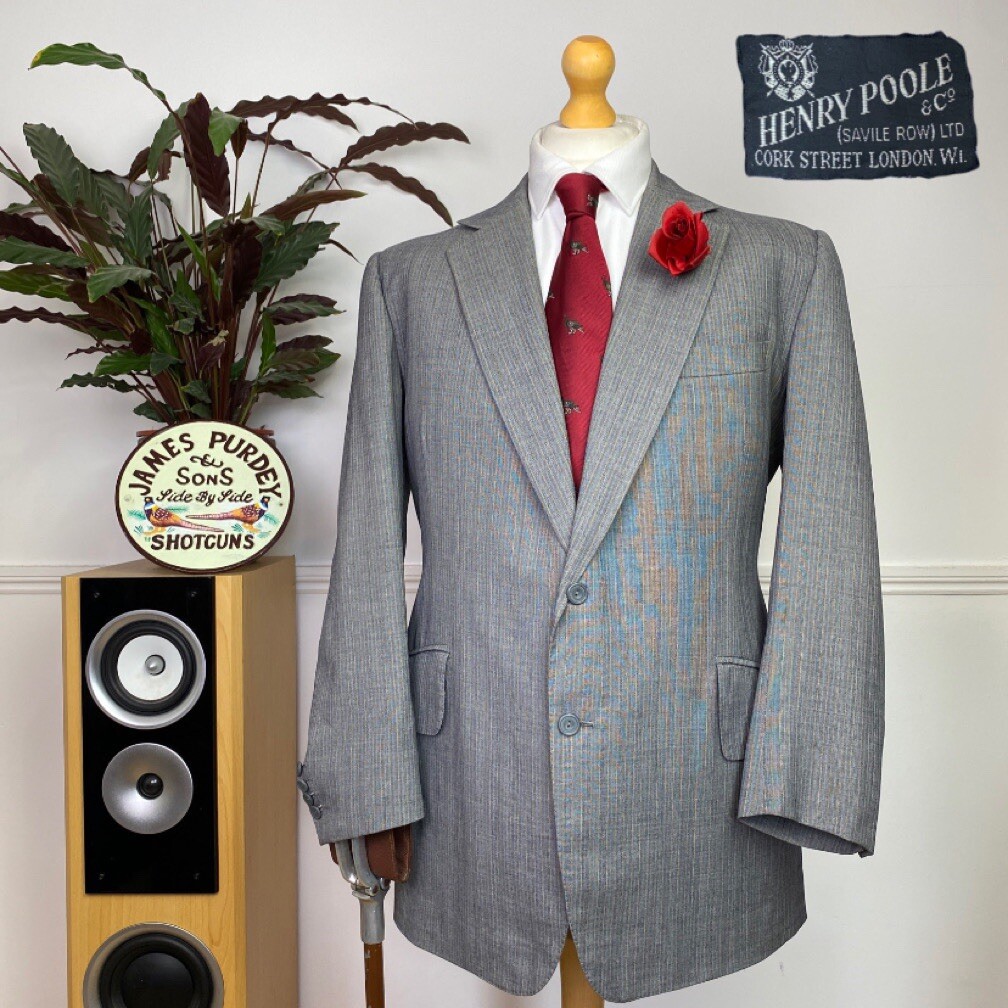 FILA Giacca blazer HENRY POOLE Savile Row (42S) BESPOKE grigio spina di pesce cappotto sportivo