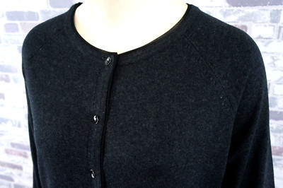  H BY HALSTON DAMEN KASCHMIR SEIDE LONG STRICKJACKE GRAU XL NEU