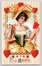 Valentine Postcard  Lovely Girl Aims Arrow at Heart GERMANY