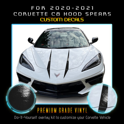 For 2020 2021 Corvette C8 Hood Spears Graphic Overlay Decal - Glossy Vinyl