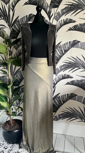 RARE Iconic Topshop stud beaded gunmetal metallic knit trophy jacket UK 10 38 6 - Picture 4 of 6