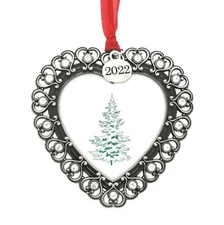 Picture Frame Ornament Removable Date Heart Ornate Silver Rhinestone Anniversary