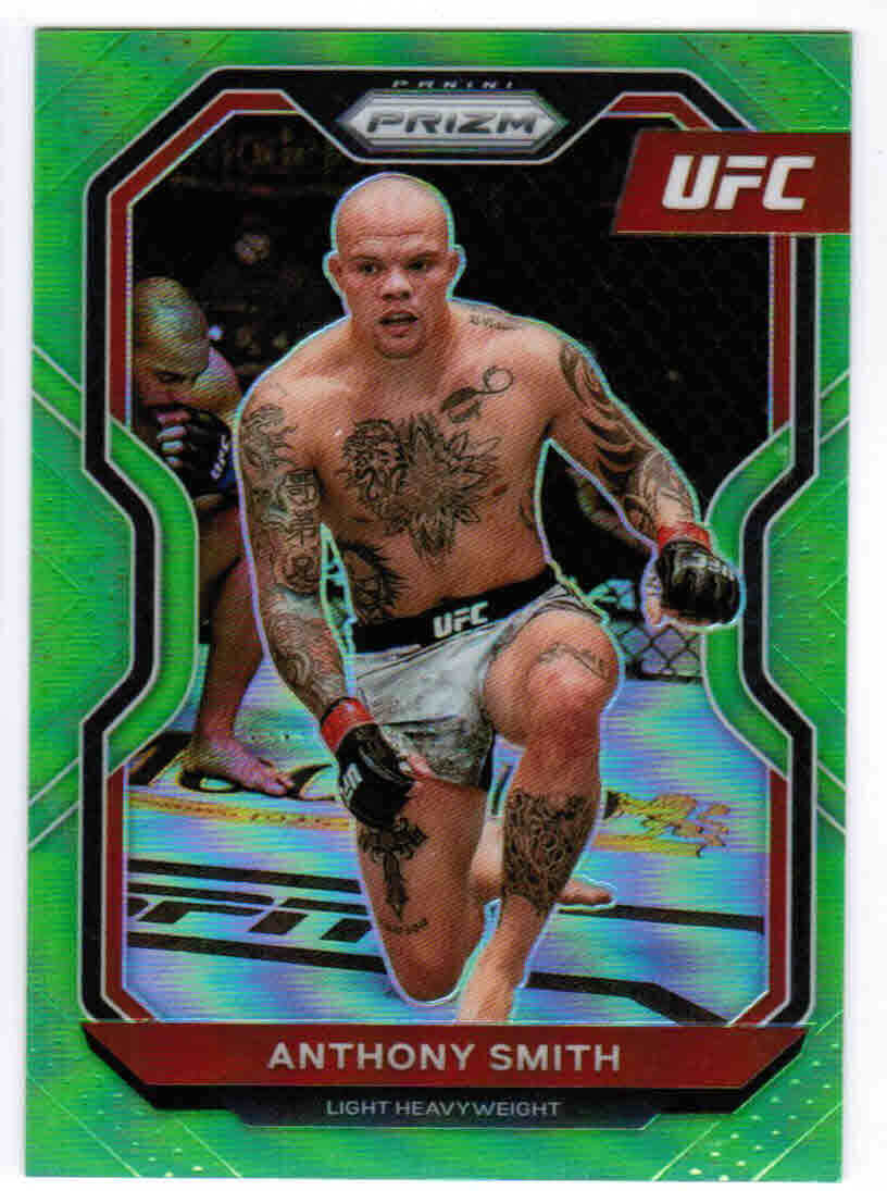 2021 PANINI PRIZM UFC ANTHONY SMITH #96 BASE NEON GREEN PRIZM PARALLEL /75 MMA