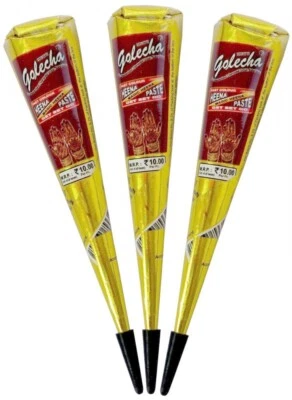 3x Golecha Henna Tattoo Paste Kegel Cones ohne Chemie, No P.P.D, Rotbraun (75g)