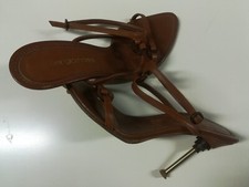 SERGIO ROSSI SANDALI T-STRAP IN PELLE MARRONE