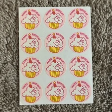 Scratch and Sniff Stickers Happy Birthday Cupcake Trend Sheet of 12 Vintage