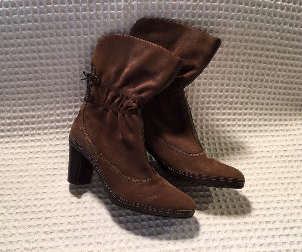 CLARKS Artisan 73567 Tralee Ruched Tie Leather High Heels Boots $136 Brown  M
