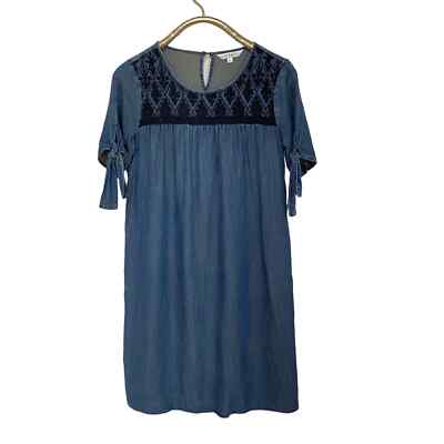 Downeast Denim Chambray Boho Embroidered Dress S