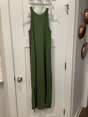 J JILL Olive Green Stretch Slub Jersey Knit High Neck Maxi Dress Pockets Sz  S | eBay