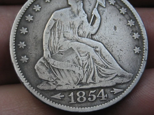 1854 P Seated Liberty Half Dollar- Philadelphia, With Arrows, Fine/VF Details