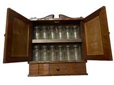 Vintage Wooden Spice Rack w/Drawer Original 12 Spices Glass Jars COUNTRY KITCHEN