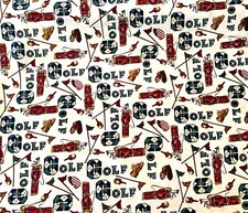 Golf Theme Cotton Fabric,Bag, Flags, Tees Print, by "Fit to Print", 8 yards, NEW