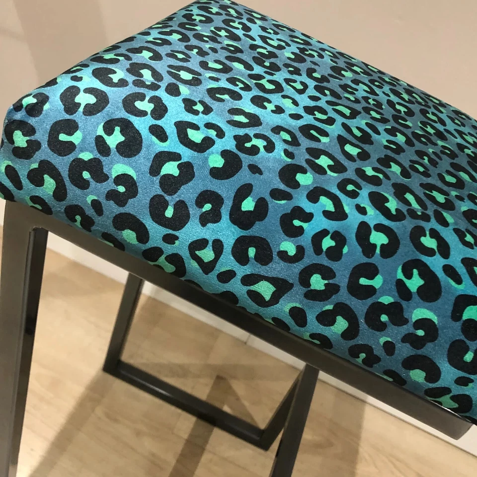 Teal Two Tone Leopard Print Luxury Modern Bar Stools (pair) - Image 4 of 4