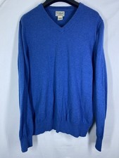 LL Bean Sweater Mens Medium Blue Cashmere Blend V-Neck Long Sleeve Pullover USA