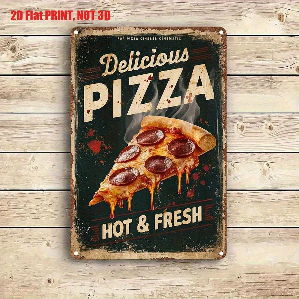 Delicioso letrero de lata de pizza vintage letrero de cocina para el hogar arte de pared de metal pizzería/cafetería Foto 4 de 4