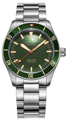 Aquatico Sea Star V2 Green Ceramic Bezel Automatic Watch NEW