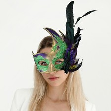 Mardi Gras Feather Venetian Masquerade Mask Purple Green Gold Mask