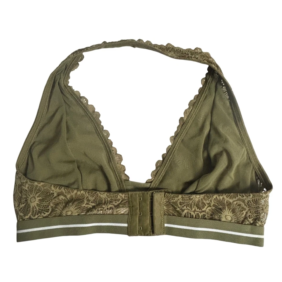Colsie Lace Halter Bralette Olive Green Lined Floral Adjustable Band Medium - Image 2 of 4