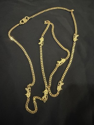VTG  CELINE Paris Multi Horse Carriage Sulky Curb Chain Necklace 35''Gold Plated