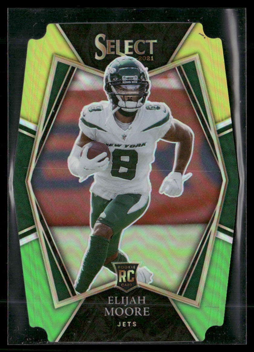 2021 Panini Select #156 Elijah Moore Green and Yellow Prizm Die Cut