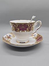Vintage Royal Stafford Majestic Tea Cup Saucer Set Purple Gold Floral Bone China