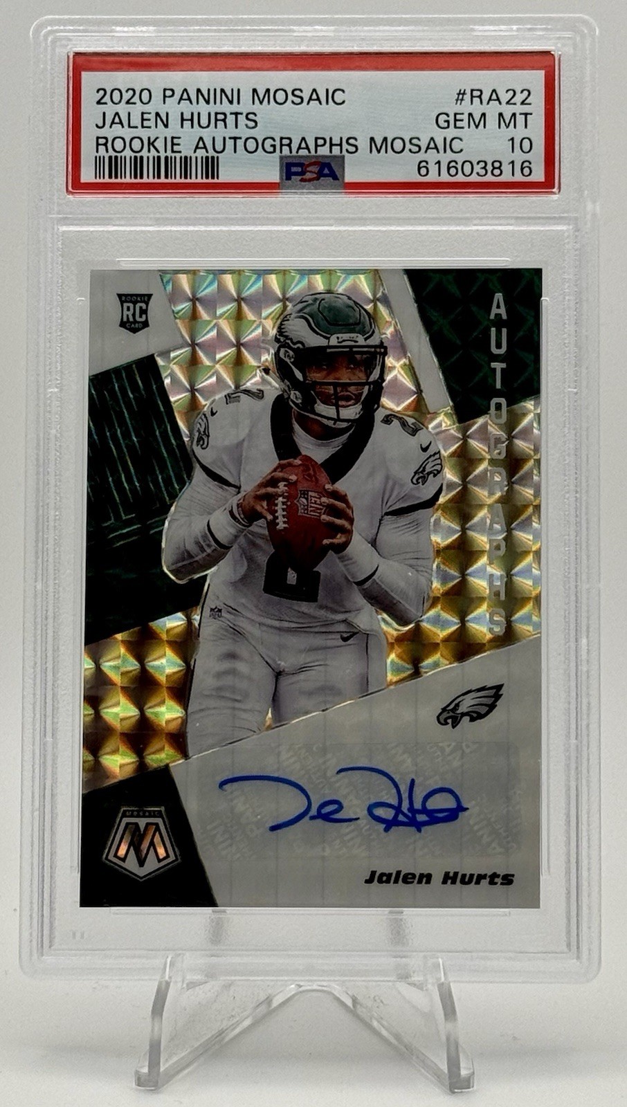 2020 Panini Mosaic Jalen Hurts RC Auto PSA 10 Gem Mint Rookie Autographs