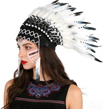Native American Headdress, Indian Style Feather Headdress with Elastic Band for