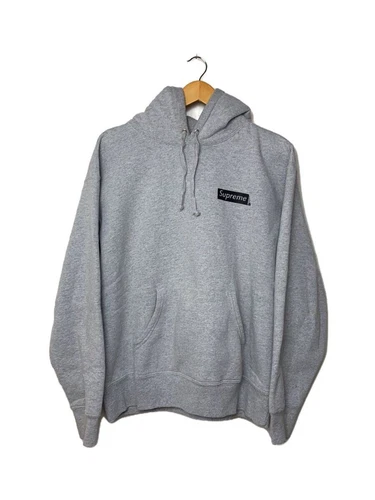 Felpa Supreme con cappuccio M cotone stampa grigia usata