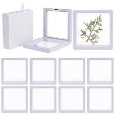, 20 Pack White 3D Floating Frame Display Case 3.5x3.5x0.8 Pull-Out PE Jewelr...
