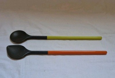 2 x Rührlöffel Kochlöffel SpitzLöffel ROSTI MEPAL Gelb Orange Vintage Stil