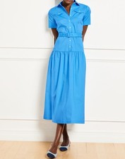 Talbots 24W Poplin Shirtdress Utility Belted Midi Dress Blue $169 Retail NWT