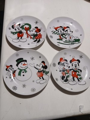 Disney Christmas Appetizer/Dessert/Display Plates Mickey & Minnie Mouse Set 4