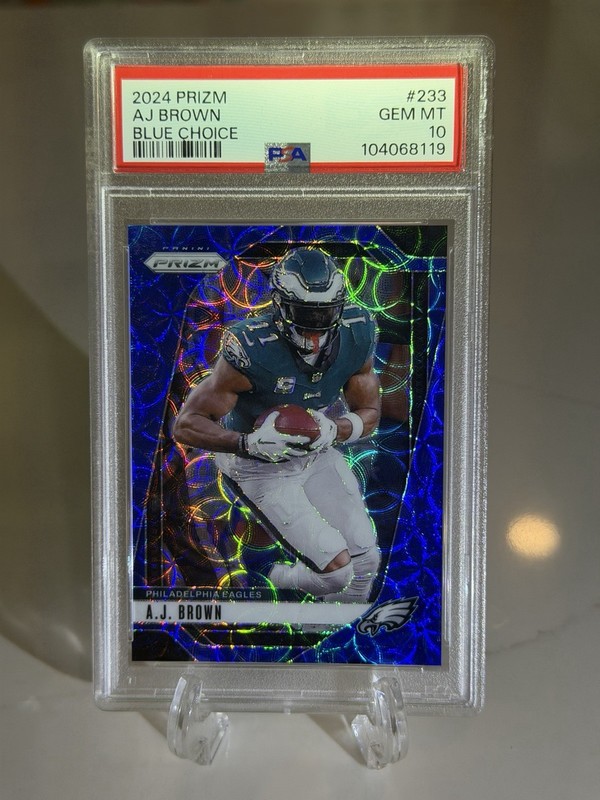 A.J. BROWN 2024 PANINI PRIZM BLUE CHOICE SCOPE /14 SSP #233 EAGLES PSA GEM MT 10
