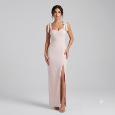 NEW BHLDN Blush Pink Antonia Georgette Tie Strap Maxi Dress Bridesmaid Gown Sz 0