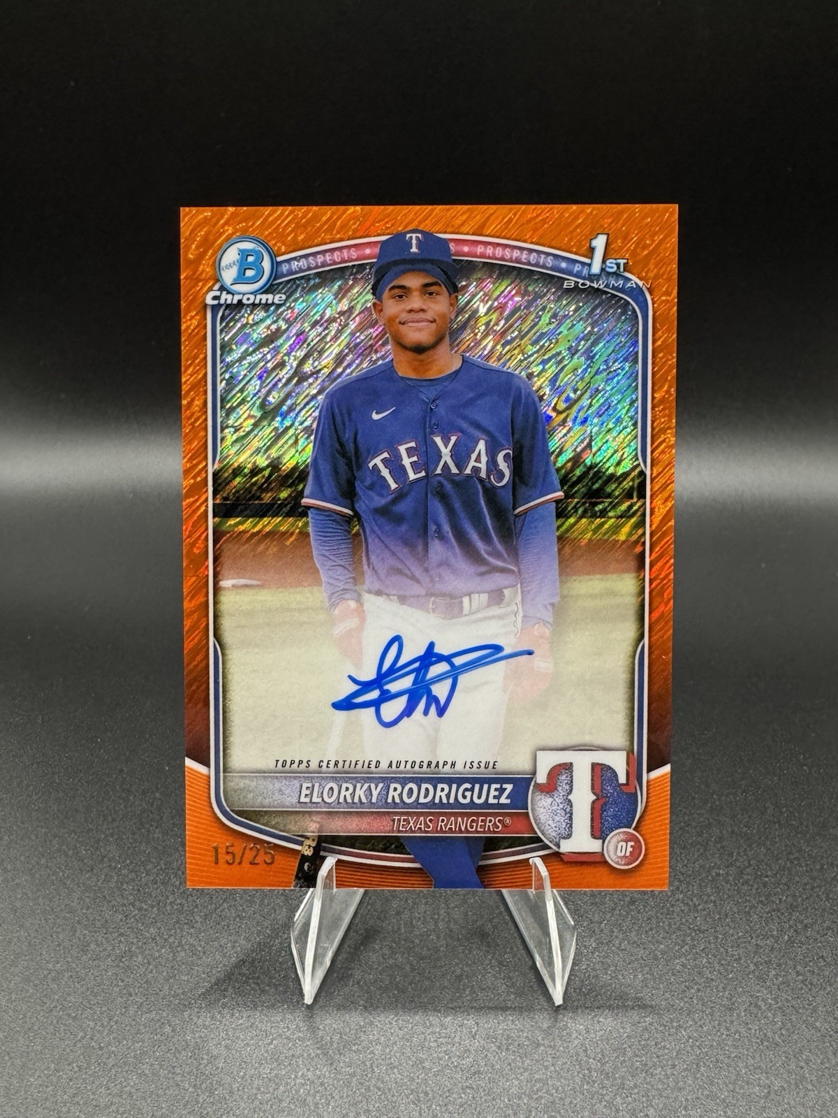 ELORKY RODRIGUEZ 2025 BOWMAN CHROME 1ST ORANGE SHIMMER AUTO /25