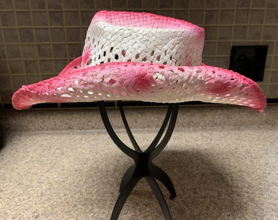 Соломенная розовая и белая ковбойская шляпа с розовой лентой с раковинами Western Express - Изображение 2 из 4