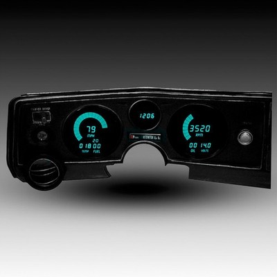 Intellitronix Teal LED Digital Gauge Cluster Set For 69 Chevy Chevelle