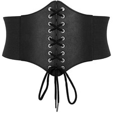 Corset Belt for Women Lace Up Elastic Leather Waist Corset Tied Waspie Belt