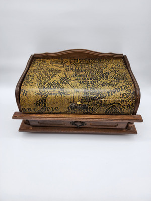 Vintage Wooden Sea Map Jewelry Box Valet Chest Nautical Treasure Keepsake