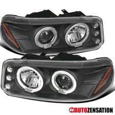 LED Halo Fit 1999-2006 GMC Sierra 1500 2500 Yukon XL Black Projector Headlights