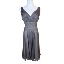 Tadashi Shoji Gray 100 Silk Pleated Ruched Cocktail Dress OC9052M Womens 6