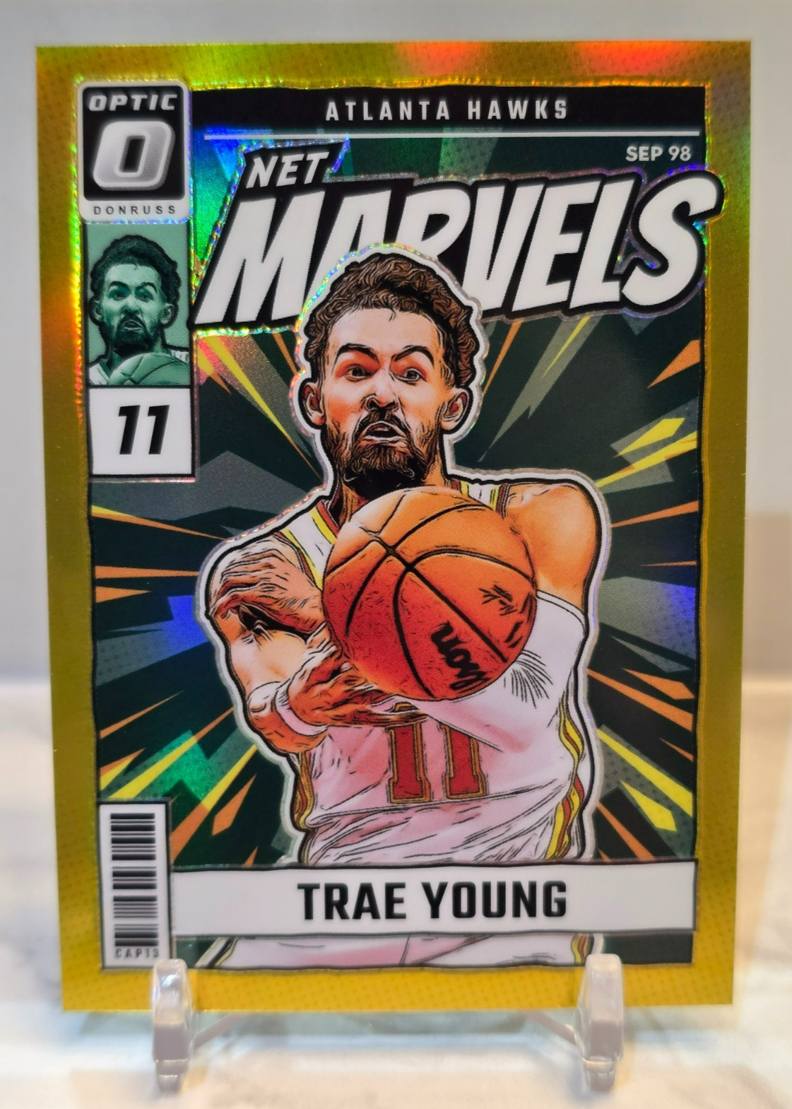 2024-25 Donruss Optic Net Marvels TRUE GOLD PRIZM /10 Trae Young #9 1st ON PRINT