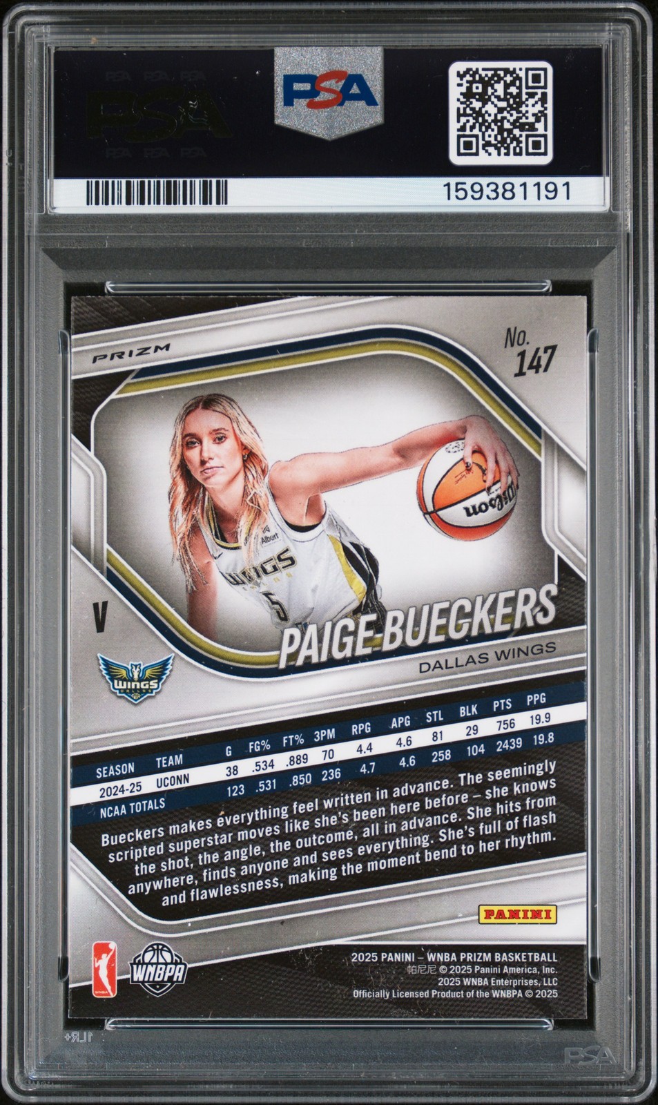 2025 PANINI PRIZM WNBA SILVER PRIZM #147 PAIGE BUECKERS ROOKIE RC PSA 9 view 2