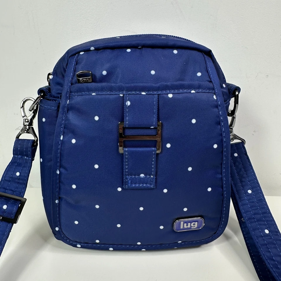 Nuevo bolso bandolera con lata de orejetas en azul marino/puntos blancos se convierte en bolso de cinturón Foto 2 de 4